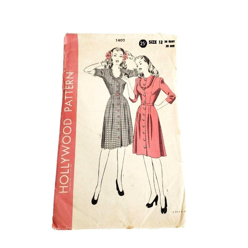 Vintage Dress Pattern 1940s XS Dress
